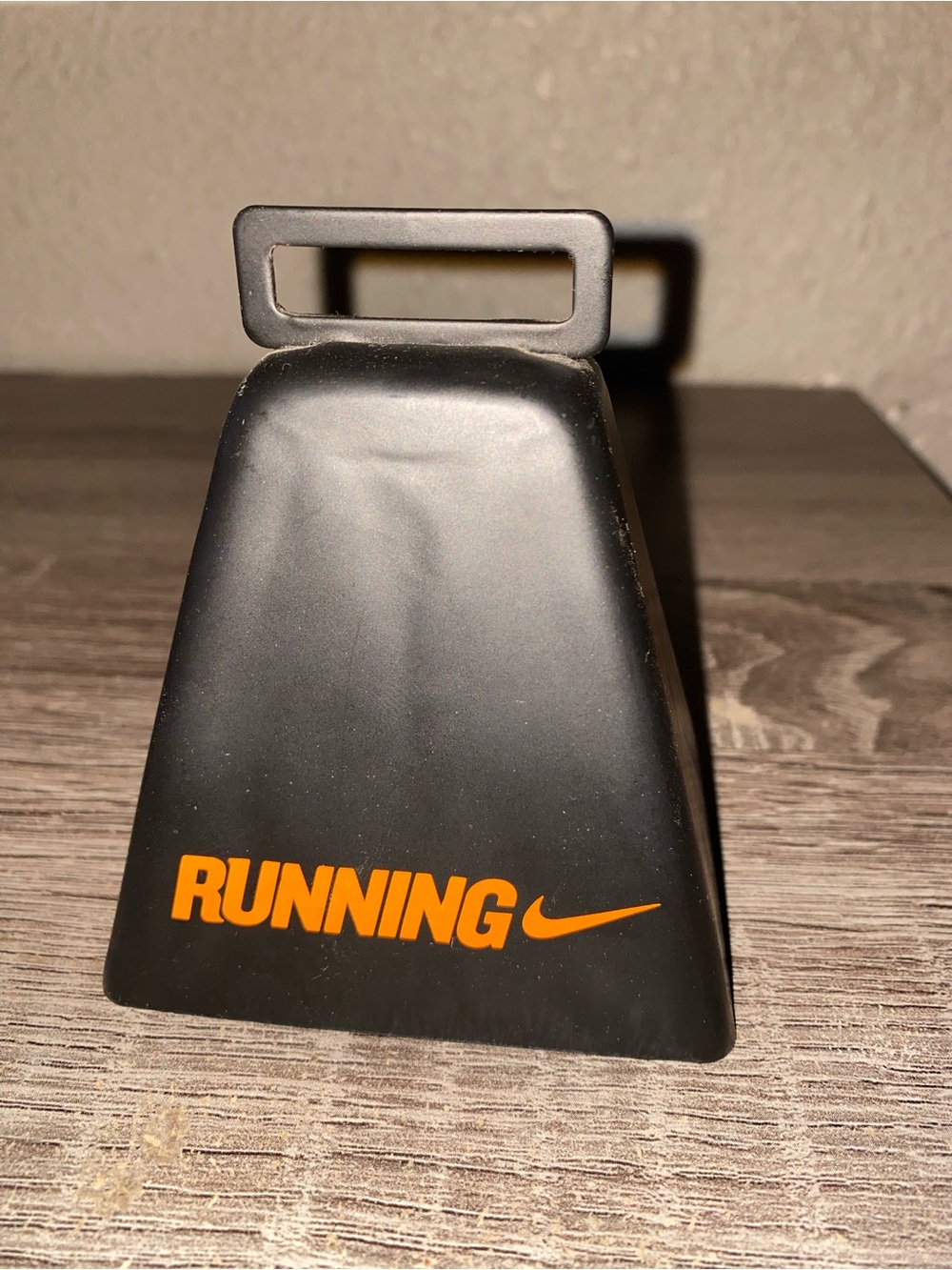 RARE Nike Black Running Cowbell Race Day Promo Swoosh Orange Letters Vtg